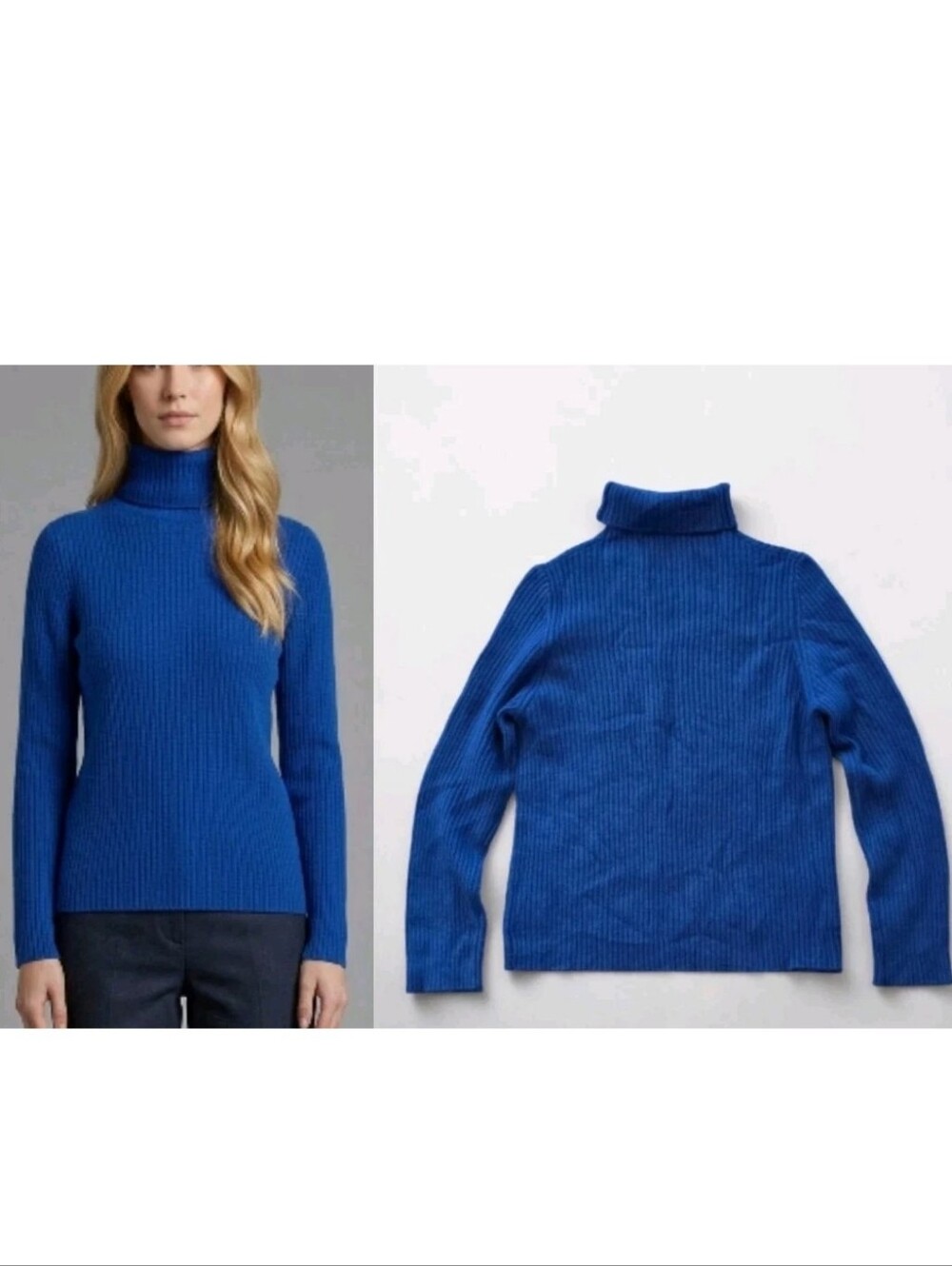 Zhao Daxi Cashmere Blend Turtleneck Sweater Blue Size M - Ribbed Knit Pullover